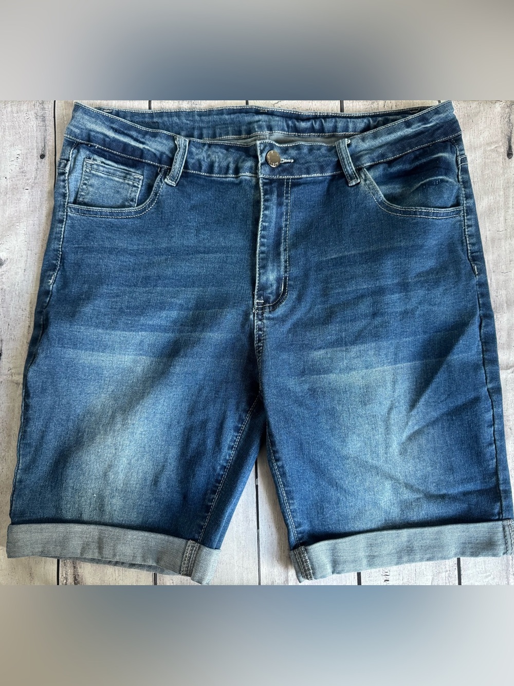 Womens XL 14/16 Stretch Roll Hem Jean Shorts Dark Wash